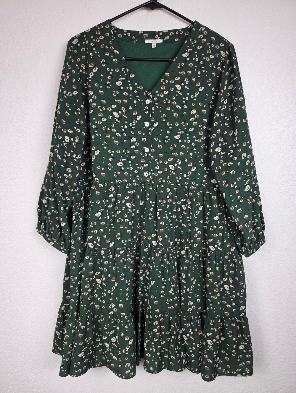 Anthropologie Jodifl Large Green Floral Dress with Buttons